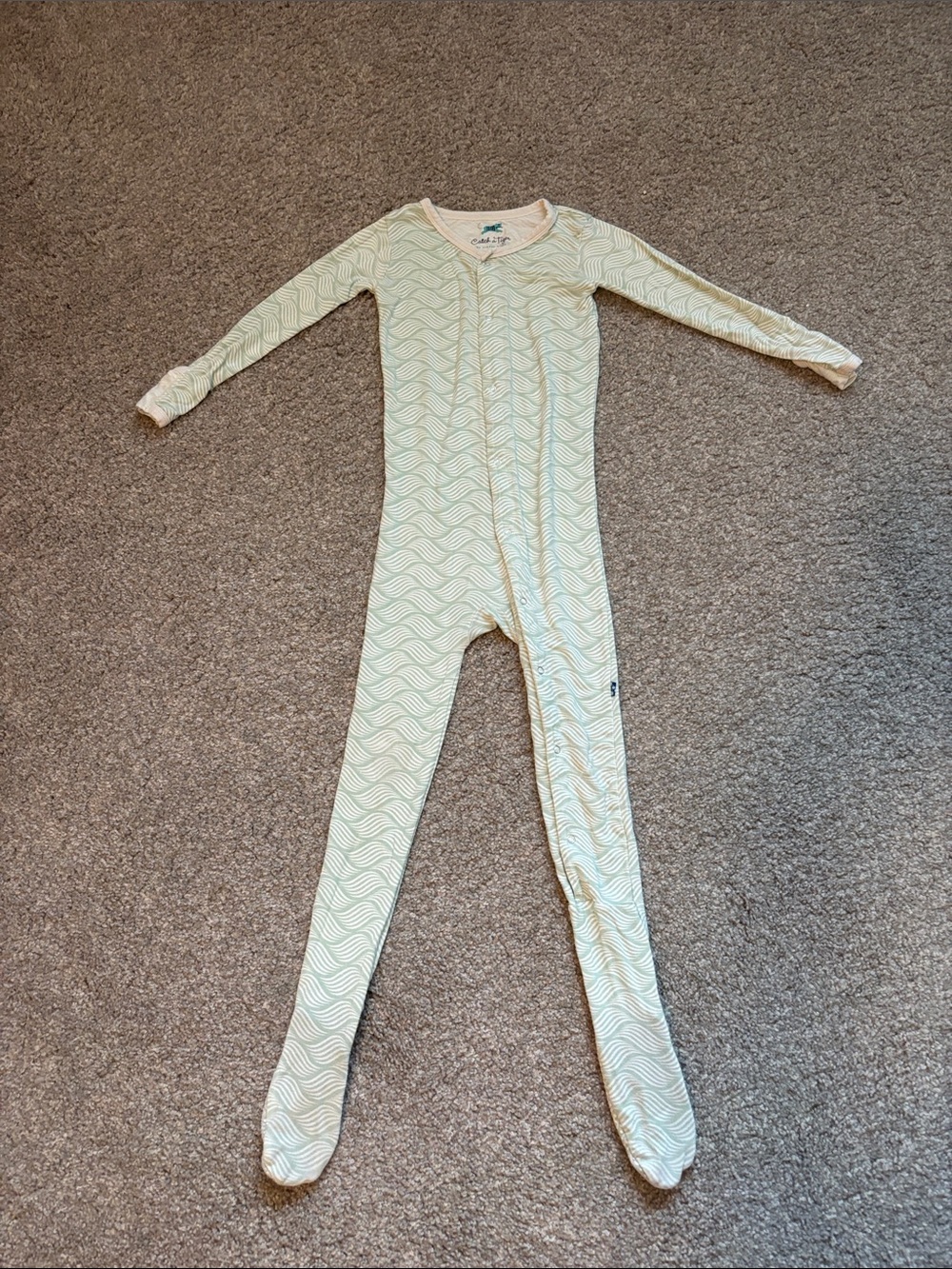 Kickee Pants Cream Wave-Print Kids Footed One-Piece Pajama size 5T